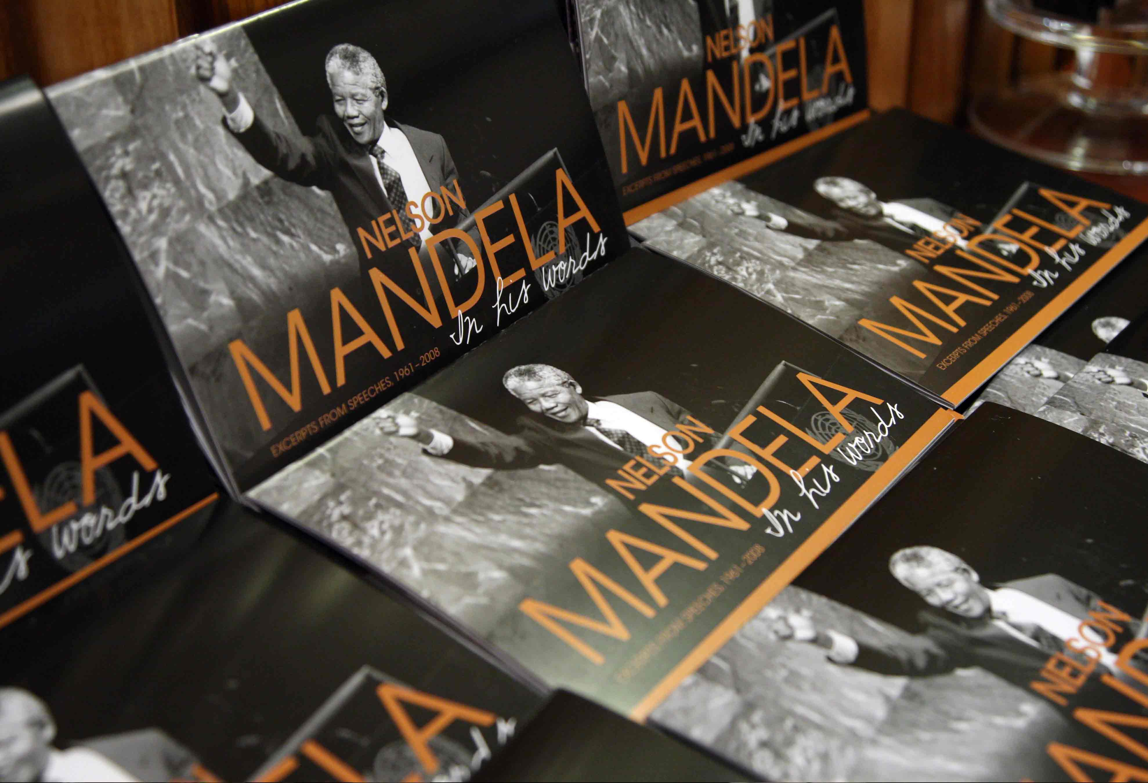 A display of the book of speeches - Nelson Mandela: In his words. © UN Photo/Devra Berkowitz