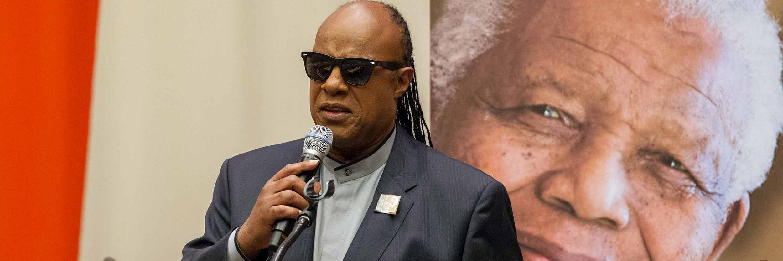 Singer, song writer and UN Messenger of Peace Stevie Wonder, duirng the General Assembly’s informal meeting in observance of Nelson Mandela International Day. UN Photo/JC McIlwaine