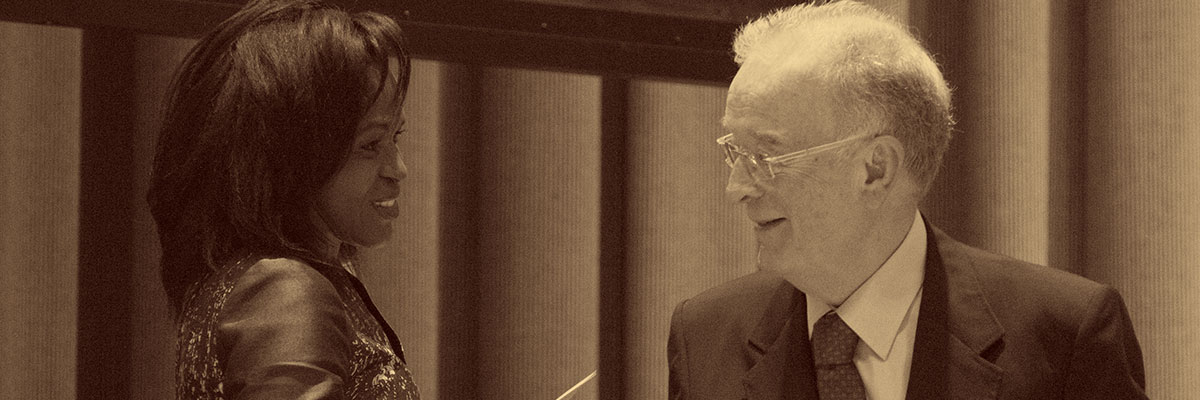 Mandela Prize 2015 laureates - Dr. Helena Ndume and H.E. Mr. Jorge Fernando Branco Sampaio shaking hands. UN Photo/Rick Bajornas