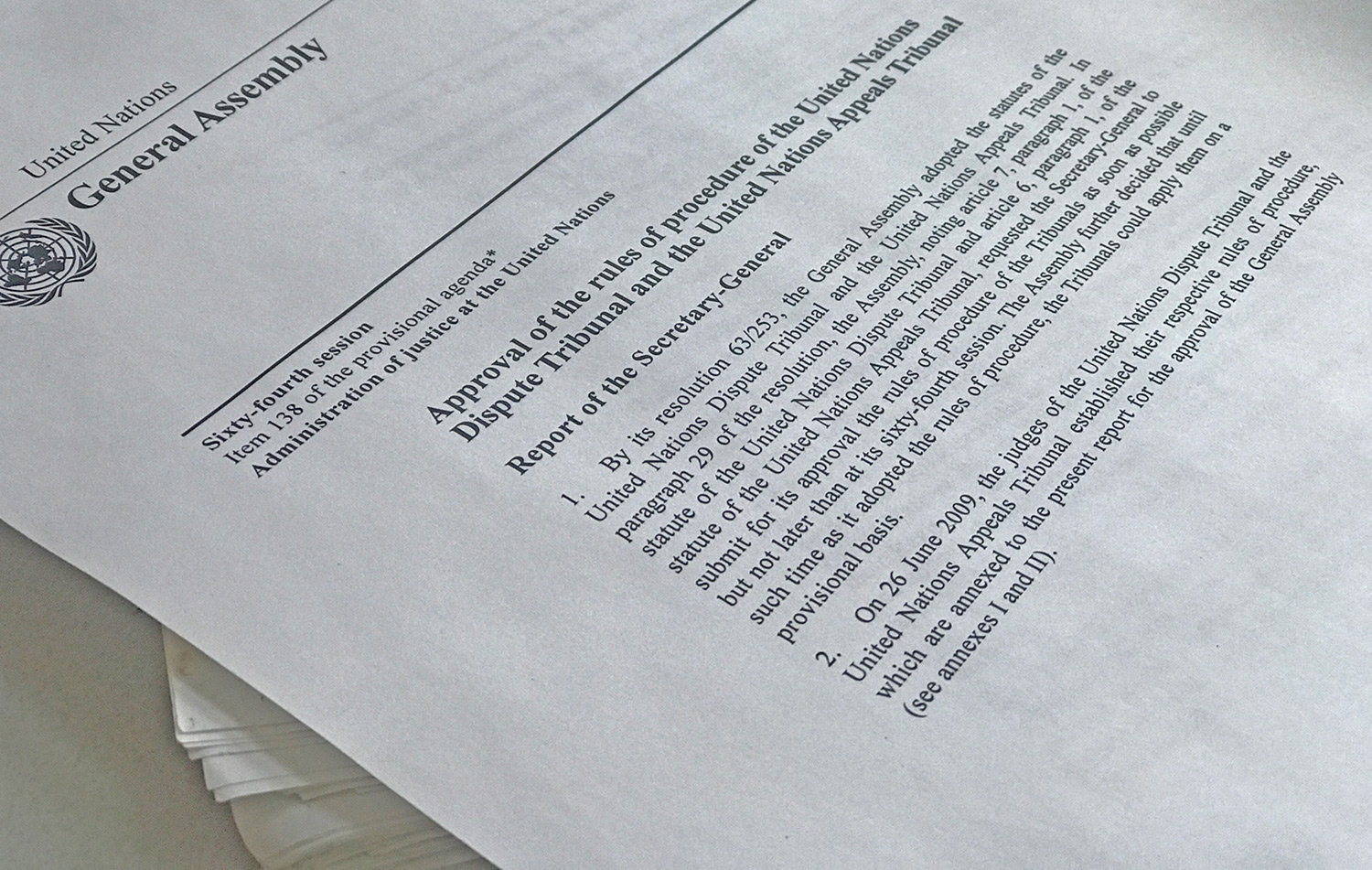 A General Assembly document approving the rules of procedure of the two tribunals.