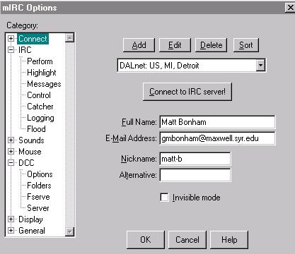 mIRC options page