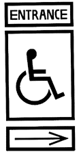 Accessible entrances identified using international symbol of accessibility.