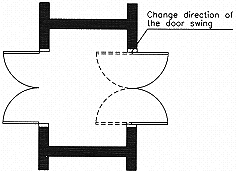 Change direction of door swing so both doors can swing outwards if possible.