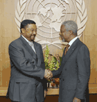 Secretary-General Kofi Annan meets with Jean Ping President of the fifthy-ninth session of the General Assembly Credit : UN Photo/ Mark Garten