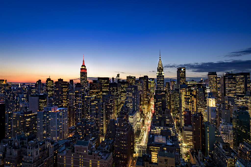 A view of the Manhattan skyline as seen from the rooftop of UN Headquarters facing west.