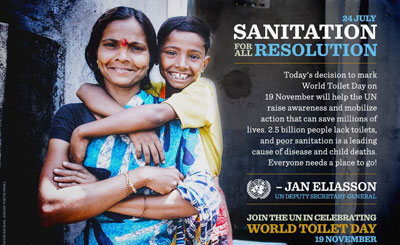 United Nations General Assembly designates 19 November as World Toilet Day