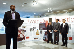 H.E. Mr. Joseph Nsengimana, Permanent Representative of the Republic of Rwanda to the United Nations at the opening of the “Lessons from Rwanda” exhibit at UN Headquarters, 30 April 2007.